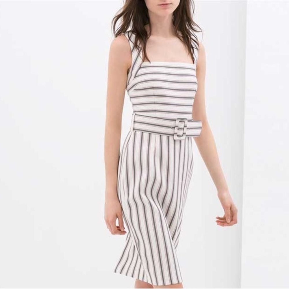 Zara Striped Dress With Wide Straps‎ Belt Size Large